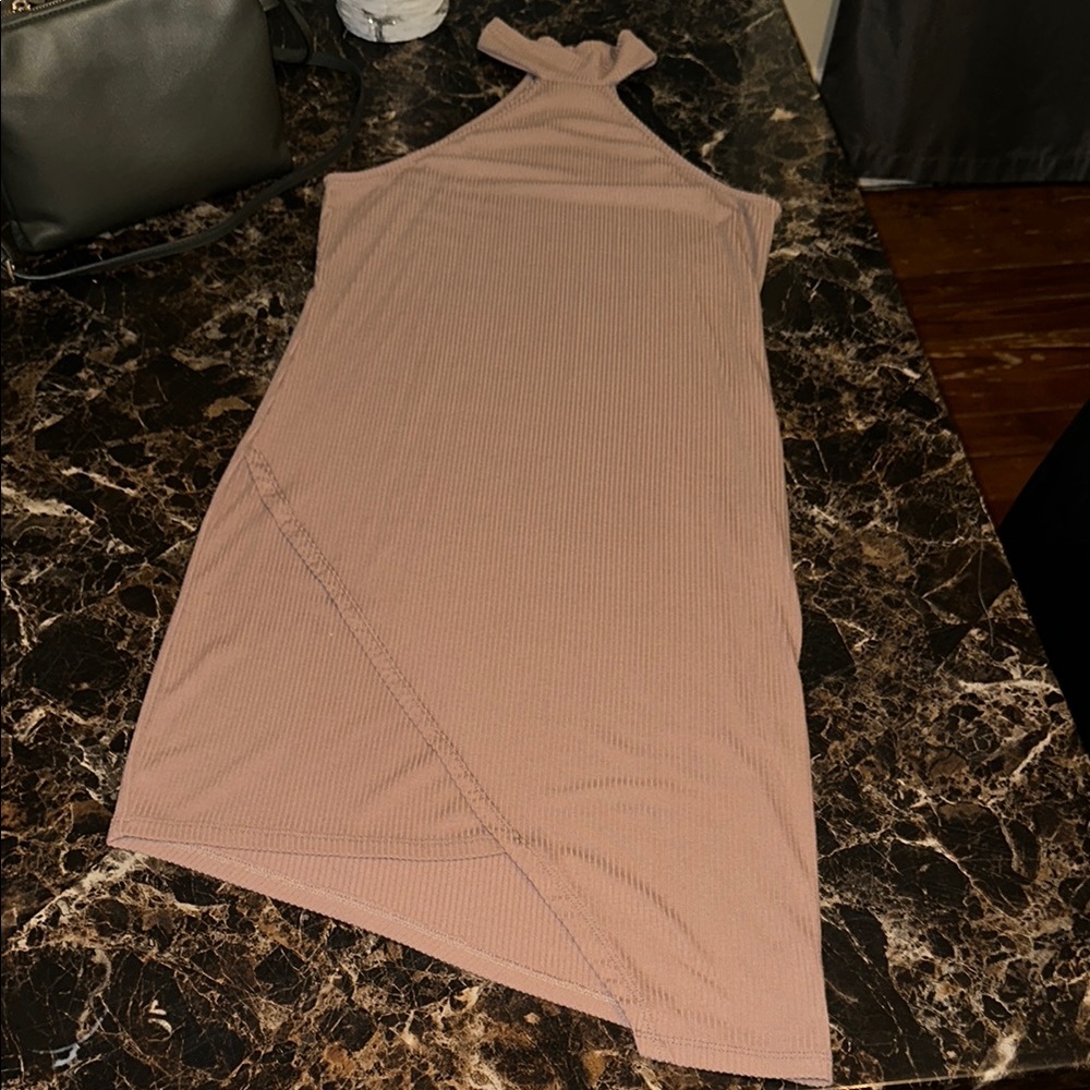 Brown Keyhole Halter Mini Dress, M